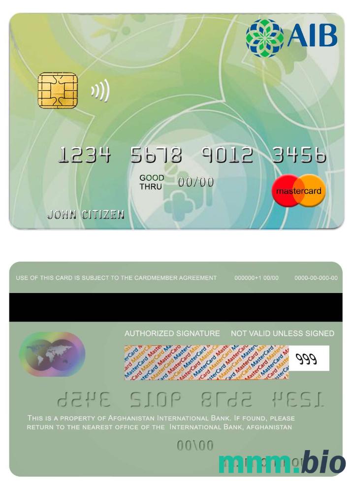 Afghanistan International bank przykład karty mastercard w formacie PSD